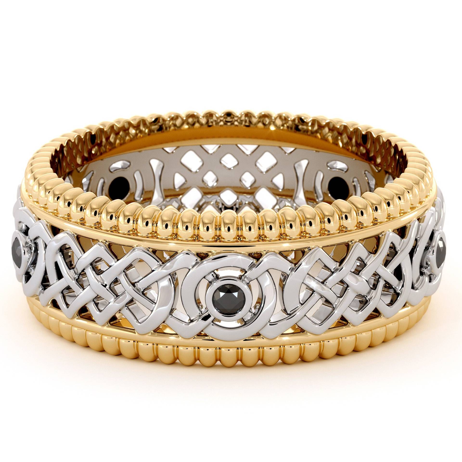 Black Diamond Herren Ehering Zweifarbiger Ehering Aus 14K Gold von AyalaDiamonds