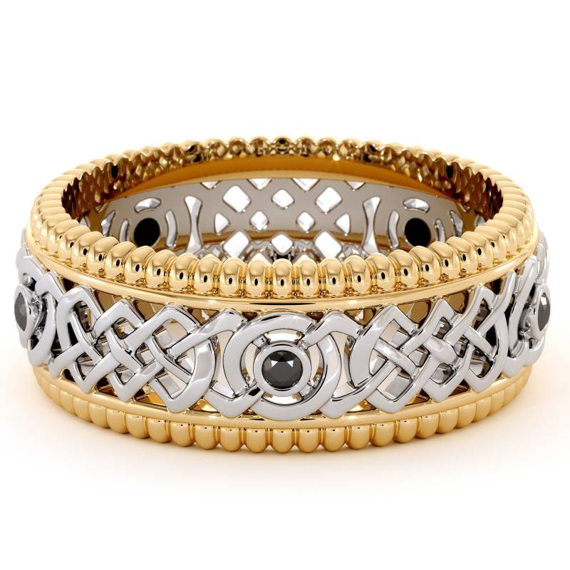 Black Diamond Herren Ehering Zweifarbiger Ehering Aus 14K Gold von AyalaDiamonds