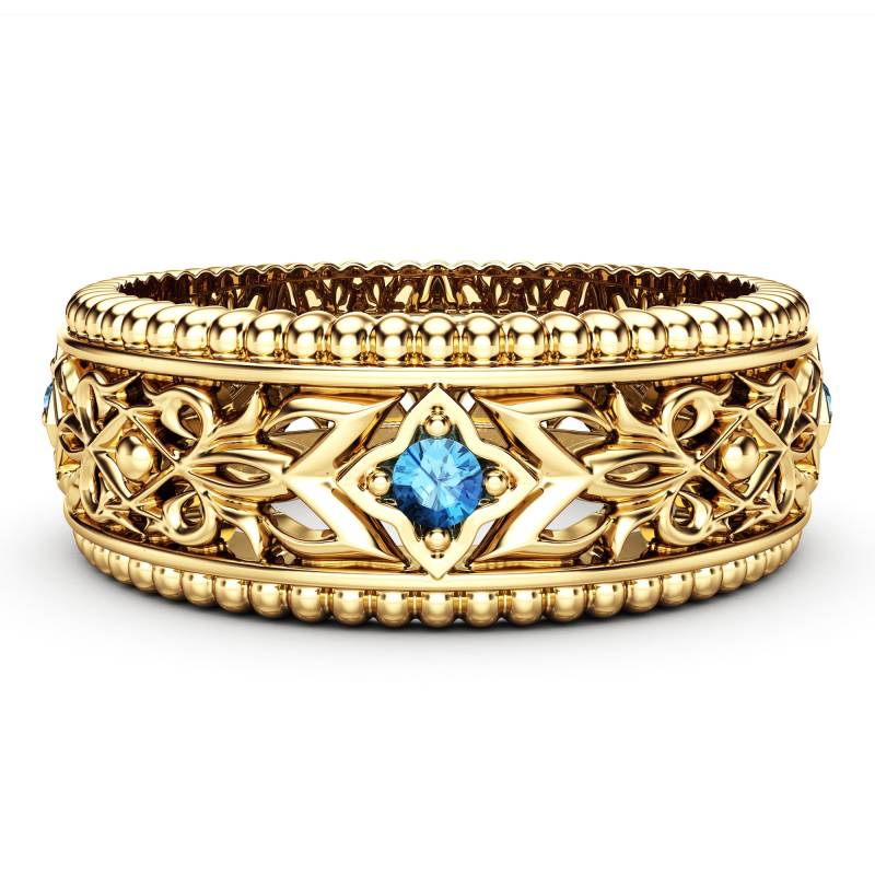 Blue Diamond 14K Gelbgold Ehering Einzigartiger Filigraner Ring von AyalaDiamonds