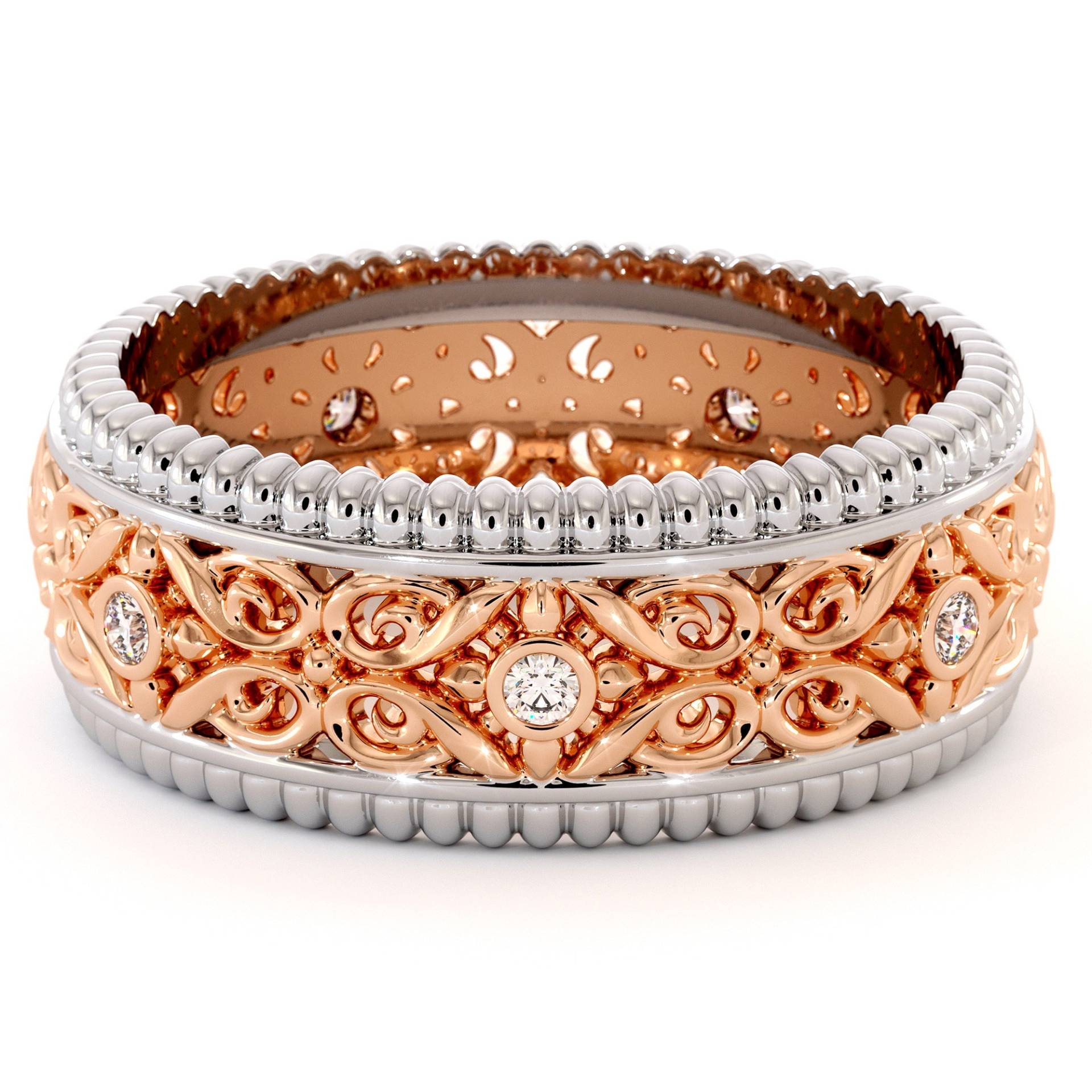 Diamant Art Deco Herren Ehering 14K Zweifarbiger Goldring von AyalaDiamonds