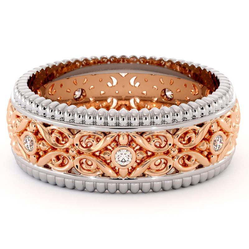 Diamant Art Deco Herren Ehering 14K Zweifarbiger Goldring von AyalaDiamonds