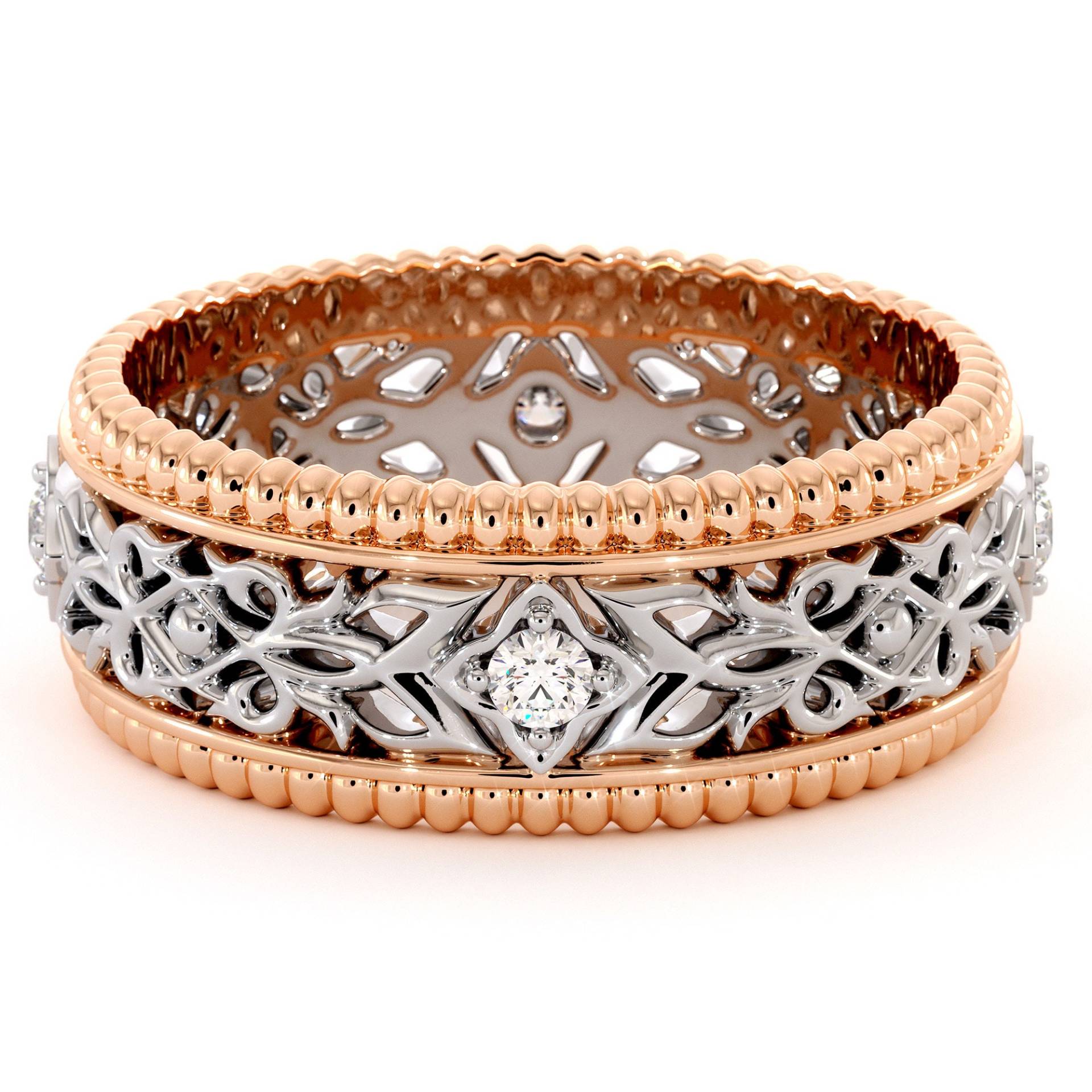 Diamant Ehering 14K Weiß & Rose Gold Ring von AyalaDiamonds