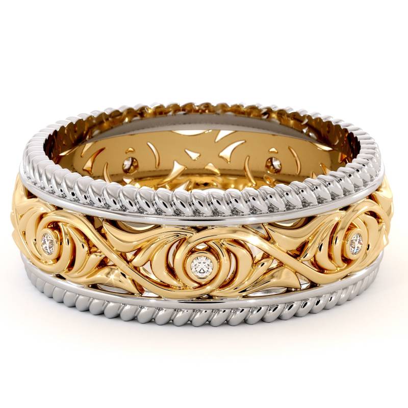 Diamant Herren Ehering Zweifarbiger 14K Gold Versprechensring von AyalaDiamonds