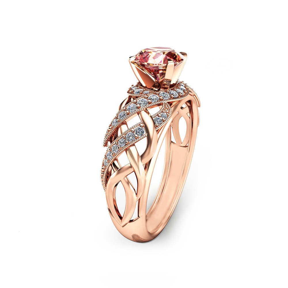 Einzigartige Rose Gold Geflochtene Diamanten Und Morganit Ring Edelstein Jahrestag Geschenk Für Sie von AyalaDiamonds