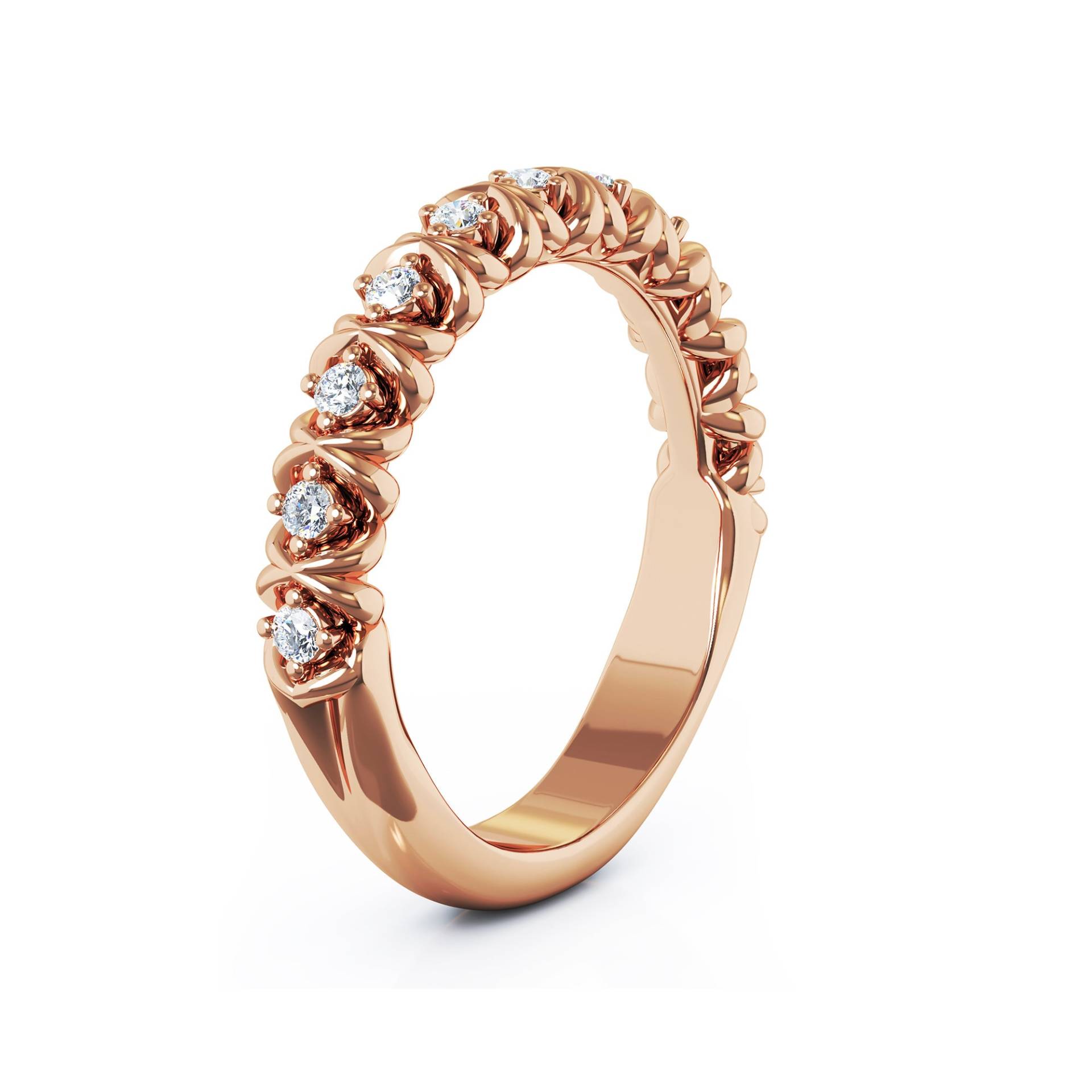 Einzigartiger Halb Eternity Ring Strukturierter 14K Rose Gold Ehering von AyalaDiamonds