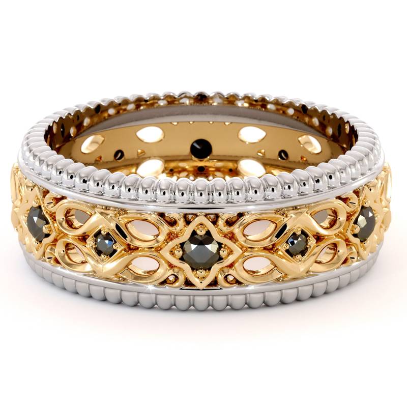 Filigraner Art Deco Black Diamond Ehering - 14K Gold von AyalaDiamonds