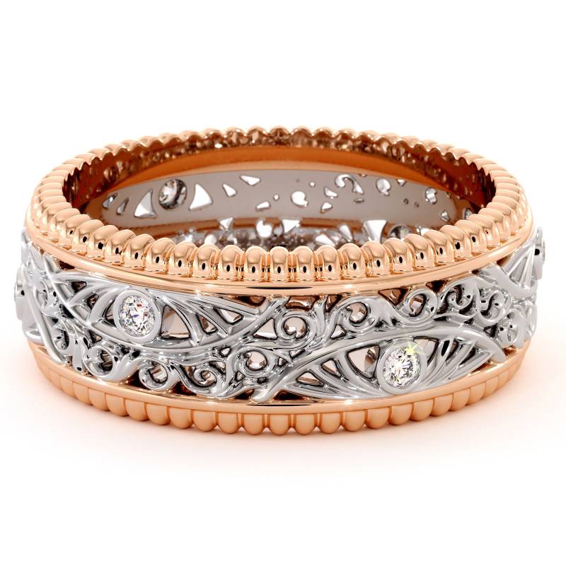 Filigraner Diamant Ehering 14K Weiß & Rose Gold Ring von AyalaDiamonds