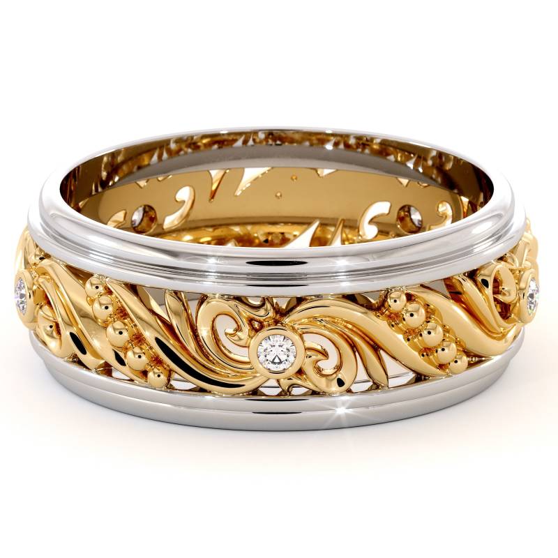 Filigraner Diamant Herren Ehering 14K Gelb - & Weißgold Ring von AyalaDiamonds