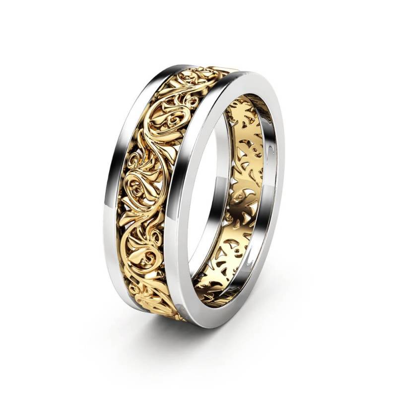 Filigraner Ehering Unisex Ring Aus 14K Zweifarbigem Gold von AyalaDiamonds