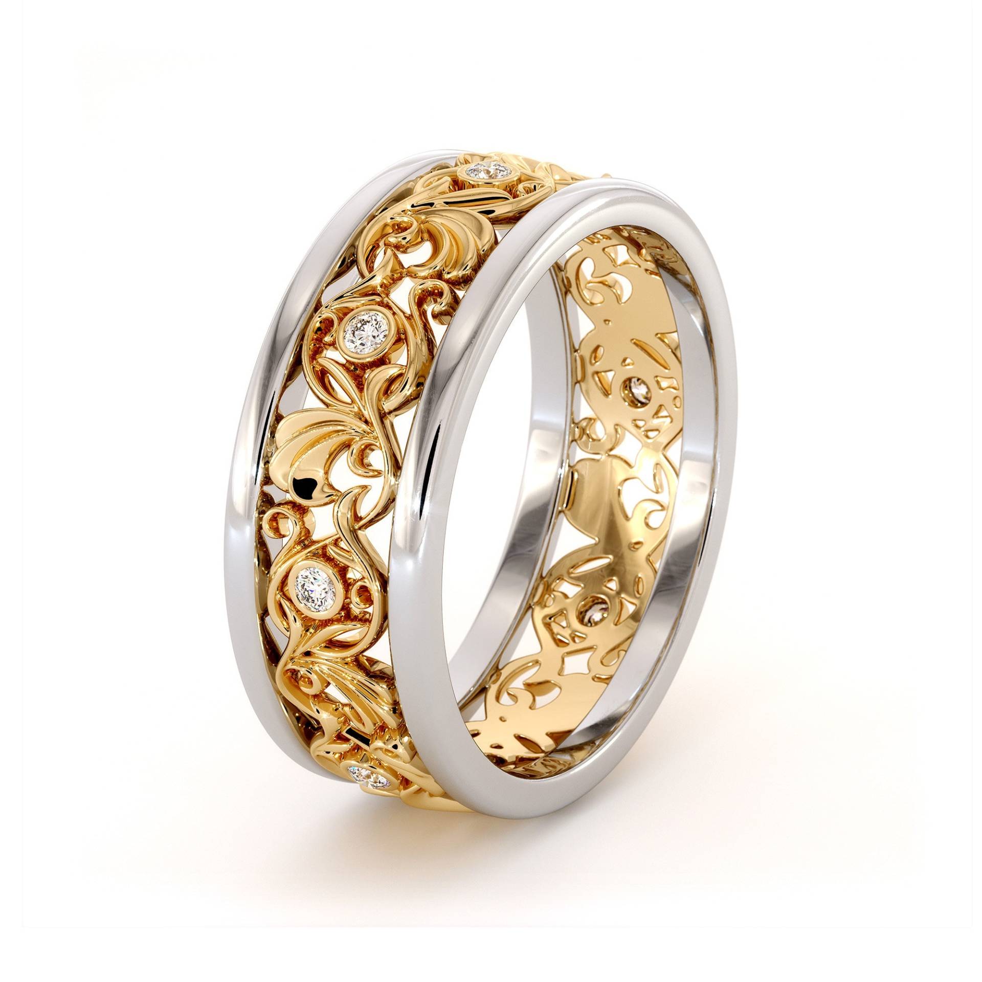 Filigraner Labradorit Ehering 14K Zweifarbiger Goldring von AyalaDiamonds