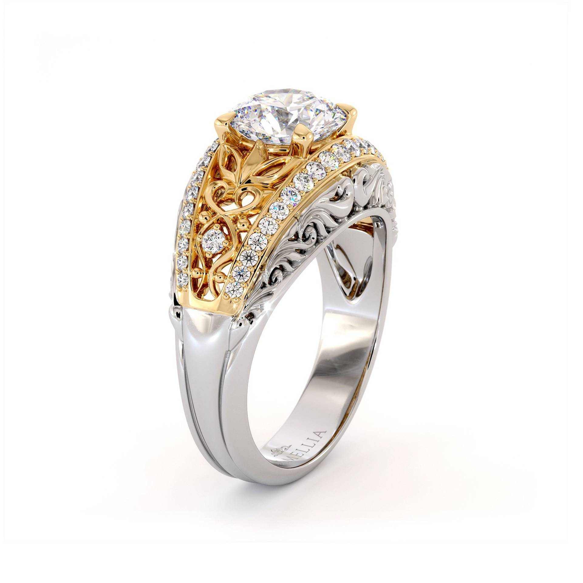 Gelb & Weiß Gold Verlobungsring Mit Seite Natürlichen Diamanten Moissanite Regal Ring von AyalaDiamonds