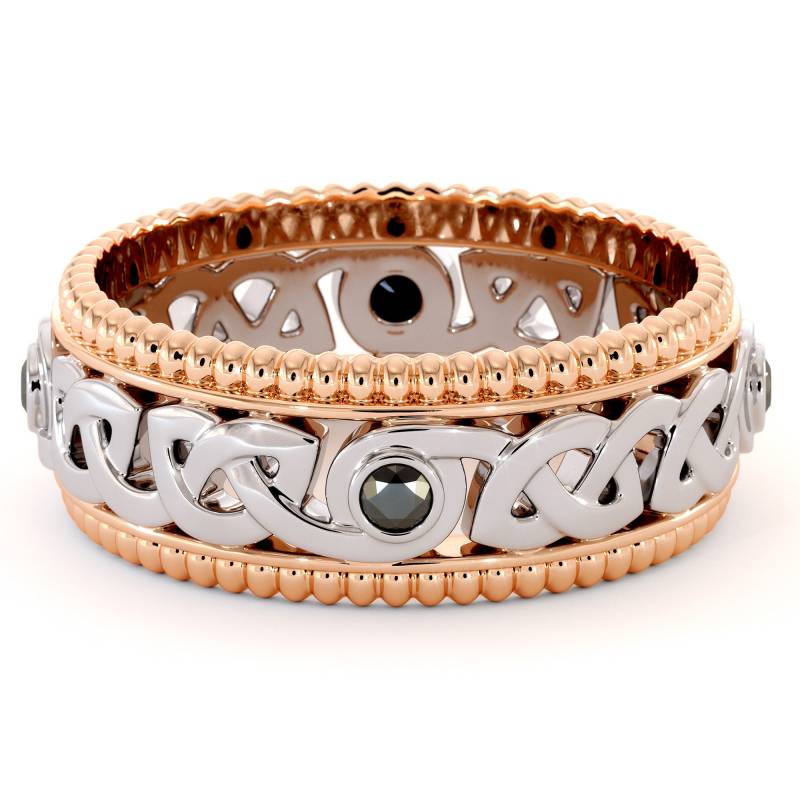 Herren Schwarzer Diamant Eternity Ring Zweifarbiger Gold Ehering von AyalaDiamonds