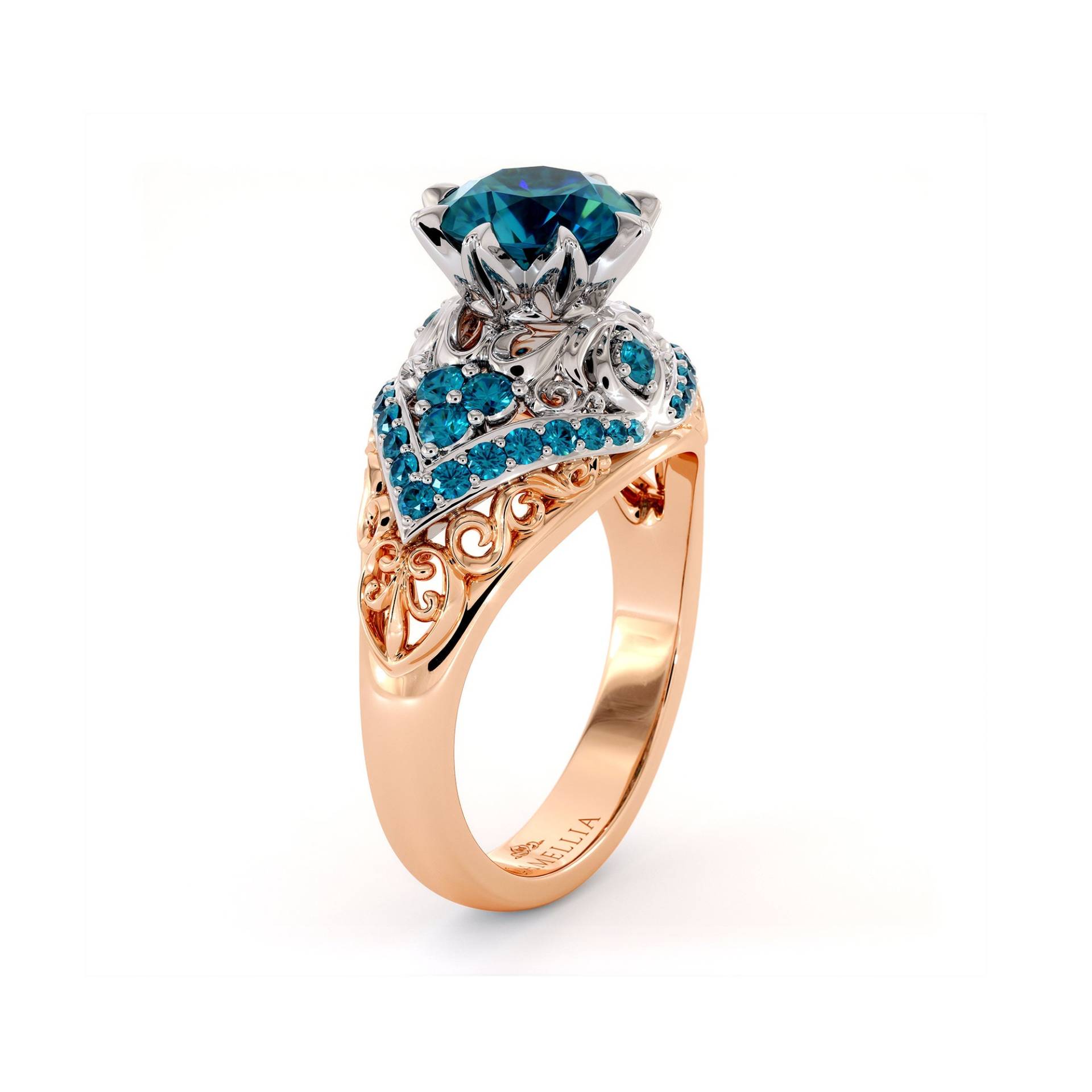 Königlicher 2 Karat Blauer Diamant Verlobungsring 14K Zweifarbiger Goldring von AyalaDiamonds