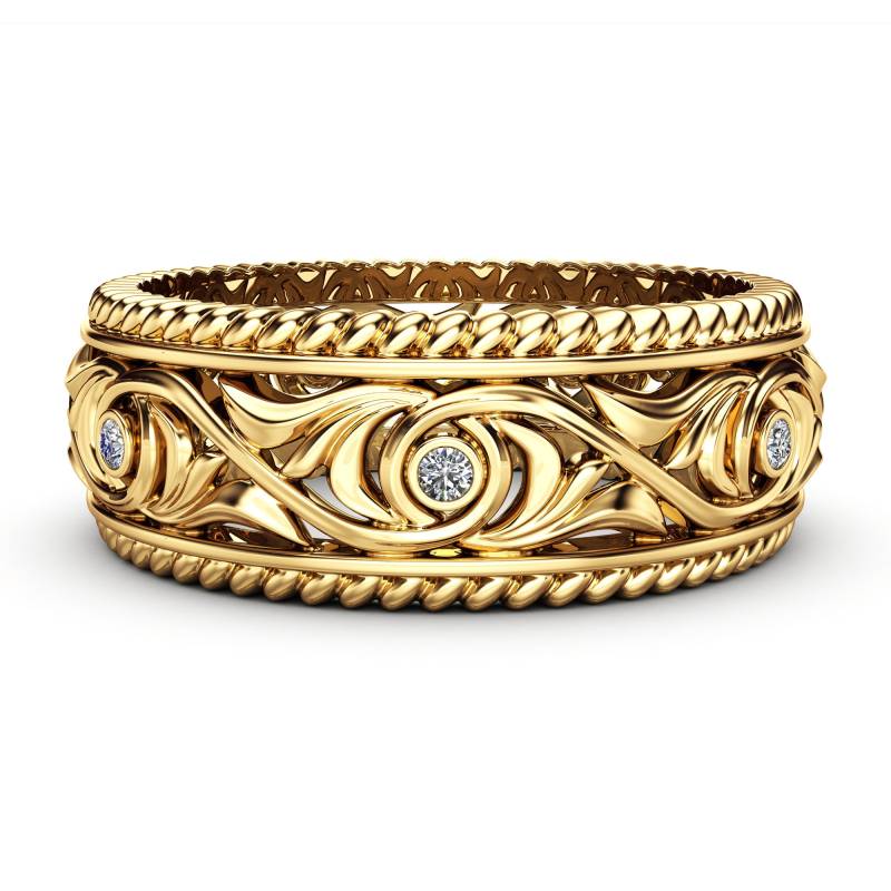 Lab Diamant Ehering 14K Gelbgold Art Deco Ring von AyalaDiamonds