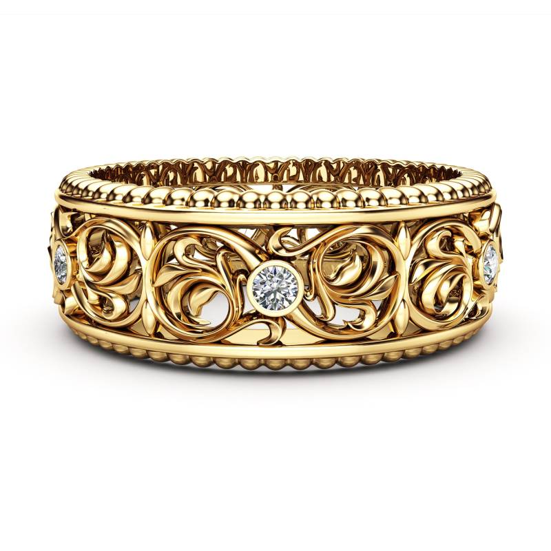 Lab Diamant Ehering 14K Gelbgold Filigraner Ring von AyalaDiamonds