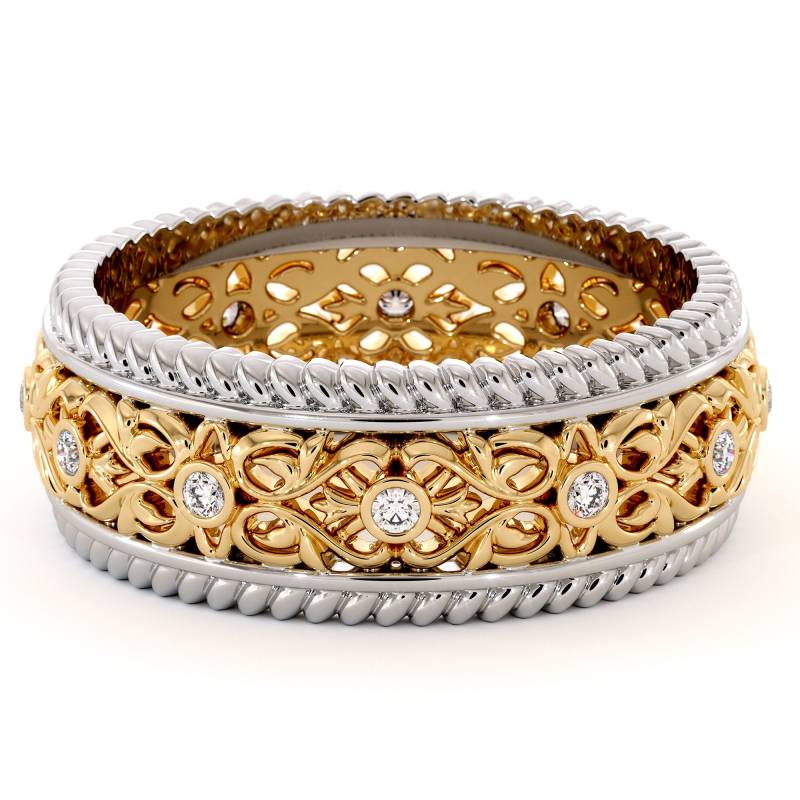 Lab Diamond Herren Ehering 14K Zweifarbiger Gold Blumenring von AyalaDiamonds