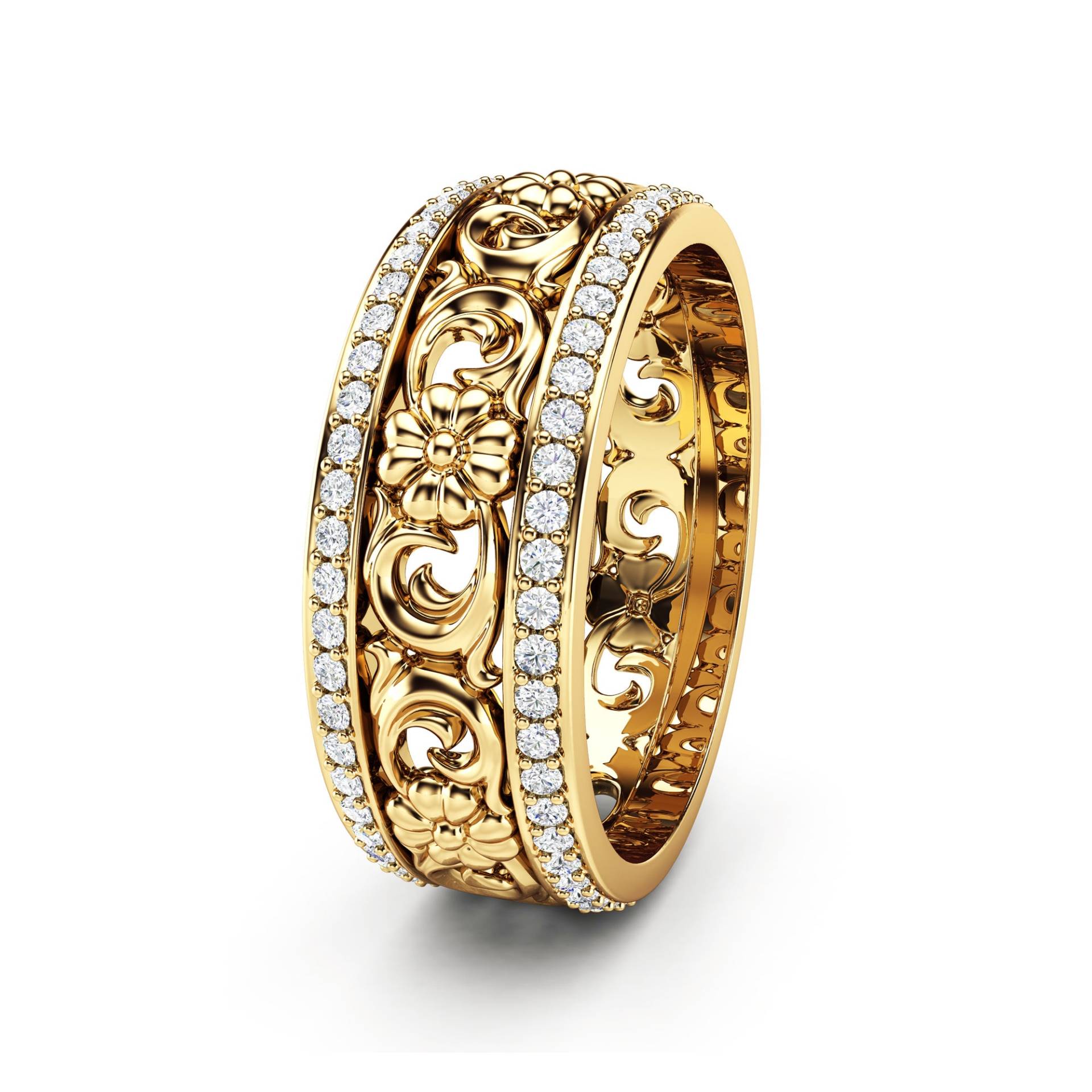 Labdiamant Ehering 14K Gelbgold Blumenring, 0.52 Ct von AyalaDiamonds