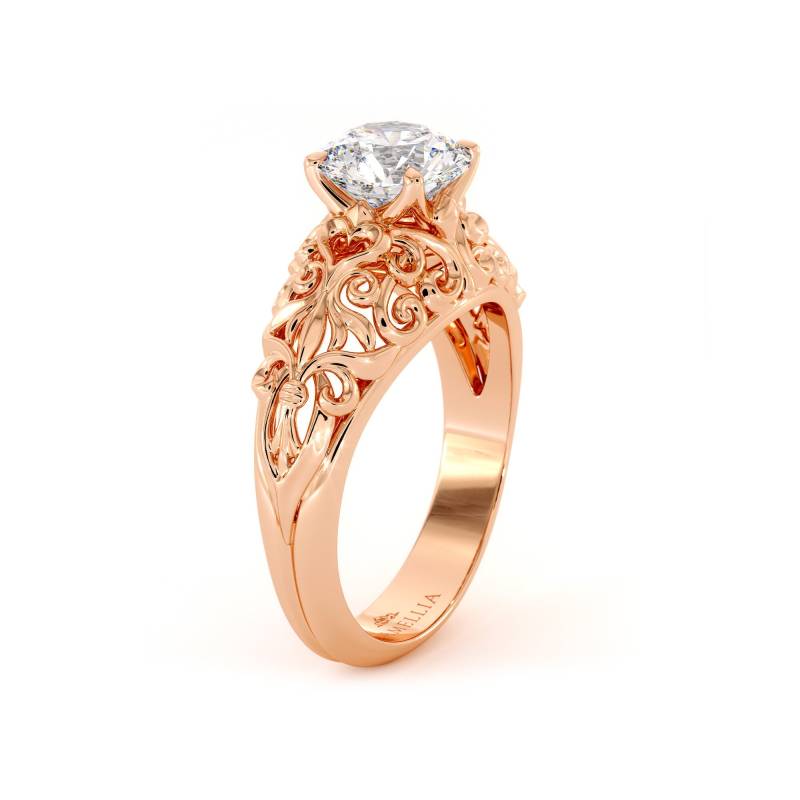 Moissanit Verlobungsring 14K Rose Gold Filigraner Jubiläumsring von AyalaDiamonds