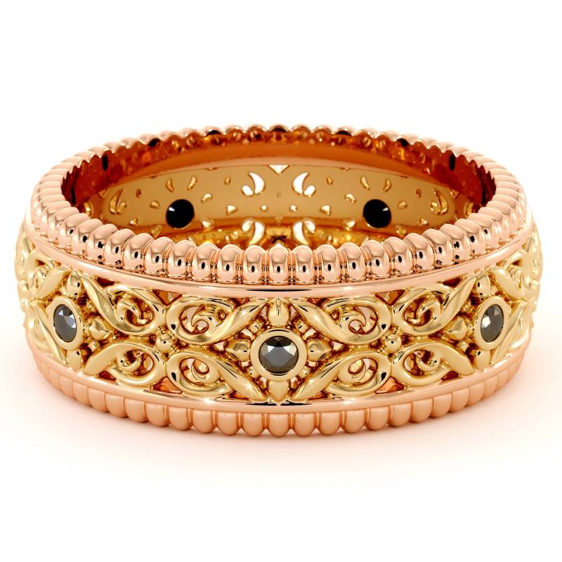 Schwarzer Diamant Ehering 14K Bicolor Gold Art Deco Ring von AyalaDiamonds