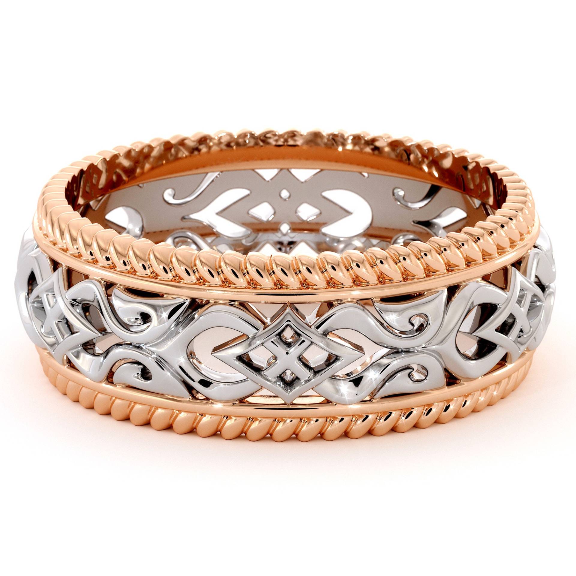 Vintage Herren Ehering Breiter Ring Aus Rosé - & Weißgold von AyalaDiamonds