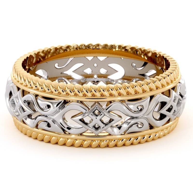 Vintage Zweifarbiger 14K Gold Herren Ehering von AyalaDiamonds