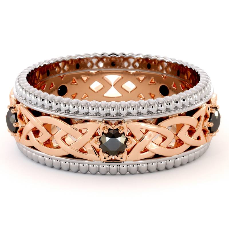 White & Rose Herren Ehering Black Diamond Band Filigran 14K Gold Feiner Schmuck von AyalaDiamonds