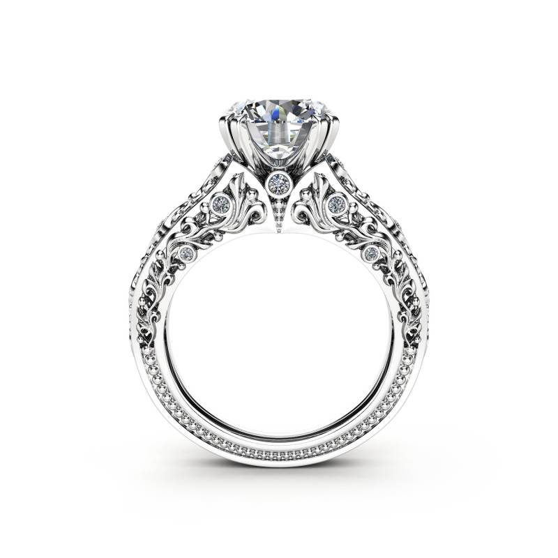 Zertifizierter Lab Diamant Verlobungsring Einzigartiger Filigranes Design Weißgold Ring von AyalaDiamonds