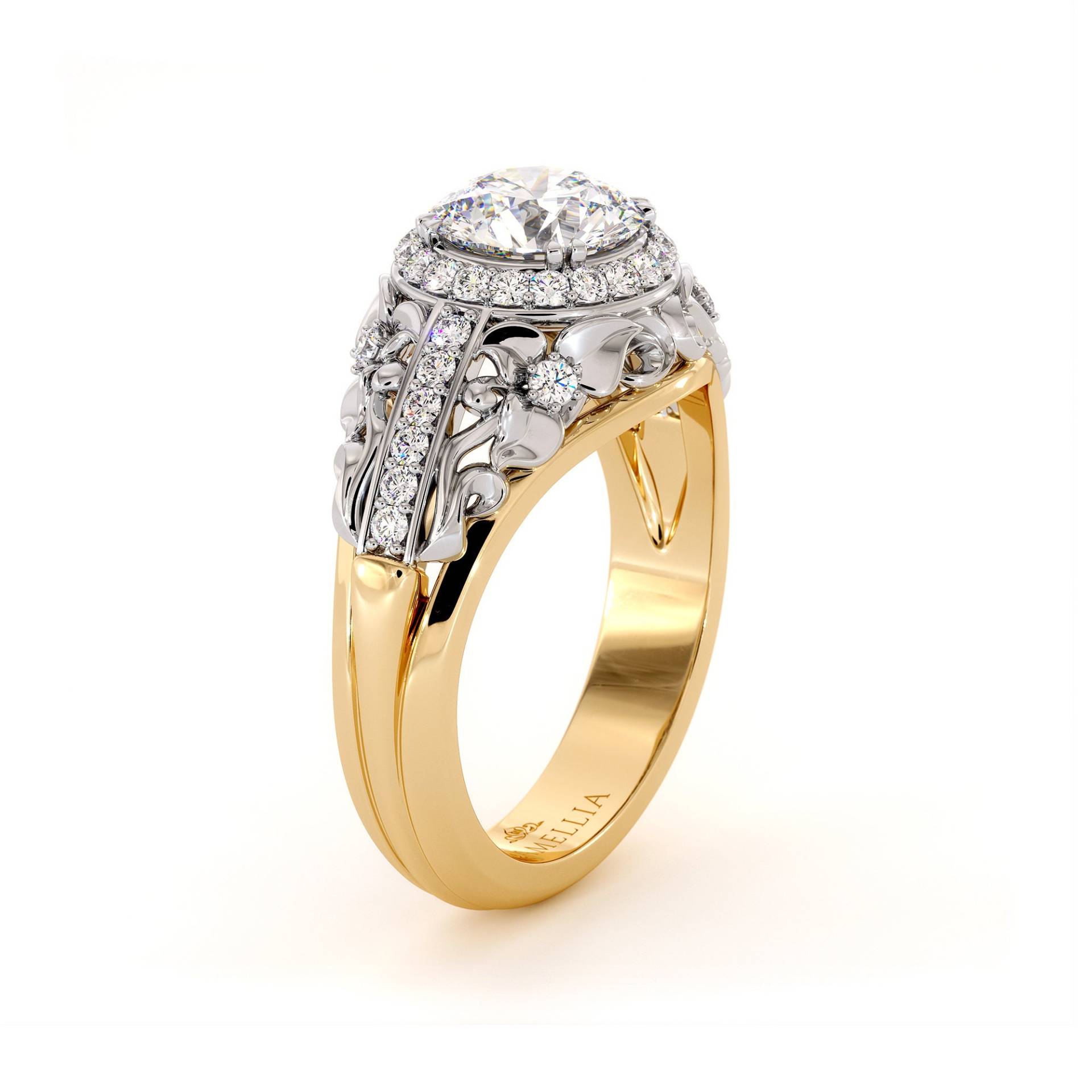 Zweifarbiger Halo Verlobungsring Mit Moissanite Regal Ring von AyalaDiamonds