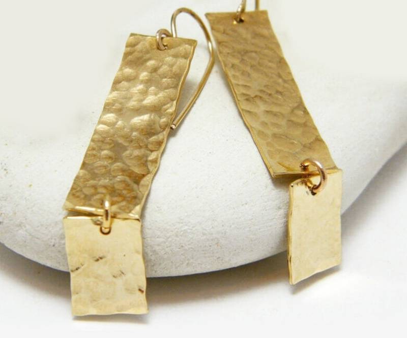 Rechteck Ohrringe Gehämmert Gold Lange Rechteckige von AyalaVitkon