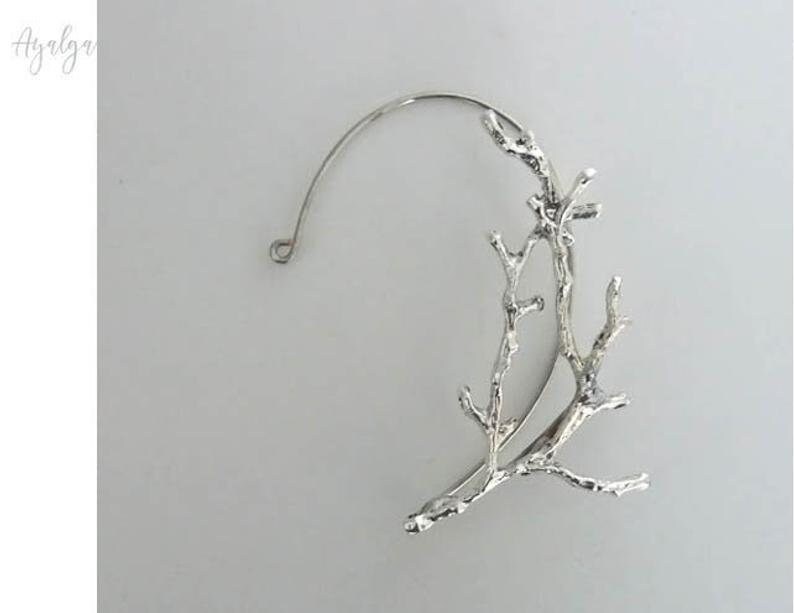 Silber Zweig Ohrmanschette, Nicht Piercing Elfe Ohrschmuck von Ayalga