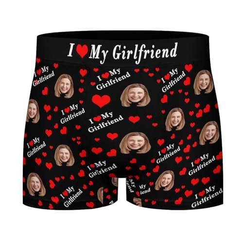Ayambetus Custom I Love My Girlfriend Photo Face Herren Boxershorts Personalisierte Boxershorts für Männer Unterhosen Unterwäsche Hipster Retroshorts Geschenke für Geburtstag Weihnachten Valentinstag von Ayambetus