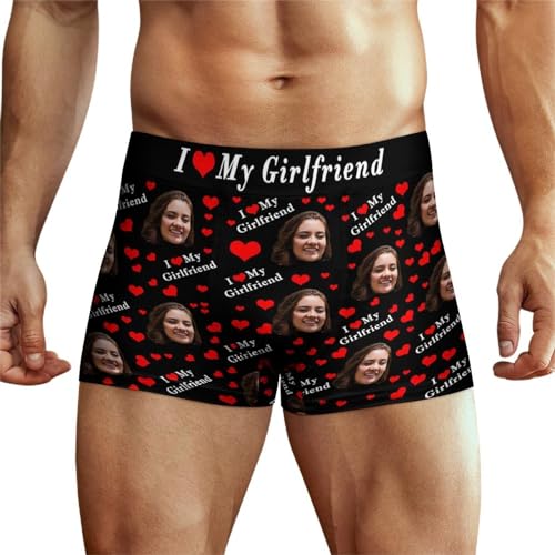 Benutzerdefinierte I LOVE MY GIRLFRIEND Foto Boxershorts Personalisierte Herren Boxershorts mit Fotogesicht Unterwäsche Unterhosen Geschenke für Männer Ehemann Freund Vater Valentinstag Größe XXL von Ayambetus