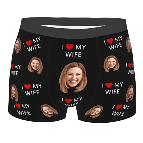 Custom I Love My Wife Photo Face Herren Boxershorts Personalisierte Boxershorts für Männer Unterhosen Unterwäsche Men's Boxer Shorts Geschenke für Freund Ehemann Geburtstag Weihnachten Valentinstag von Ayambetus