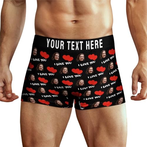 Personalisieren I LOVE YOU Boxershorts mit Foto Text Personalisierte Herren Boxershorts mit Fotogesicht Unterwäsche Unterhose lustige Geschenke für Männer Ehemann Freund Vater Valentinstag Größe M von Ayambetus