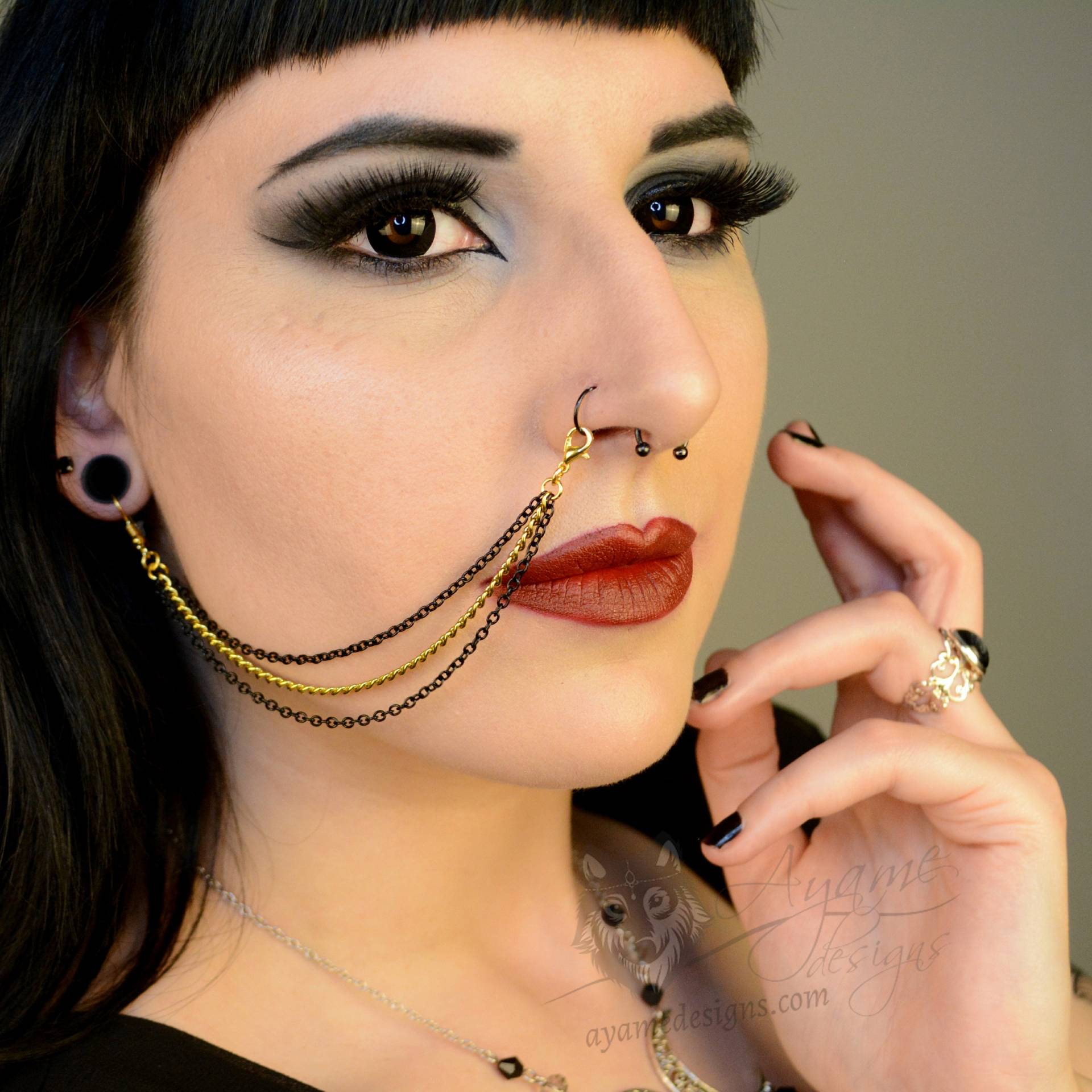 Black & Gold Edelstahl Nase/Lip To Ohr Kette | Dreifach Black & Gold Edelstahl Nase/Lip To Ohr Kette | Dreifach von AyameDesigns