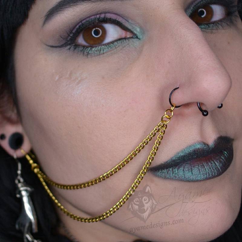 Gold Edelstahl Nase/Lip To Ohr Kette | Doppelt Gold Edelstahl Nase/Lip To Ohr Kette | Doppelt von AyameDesigns