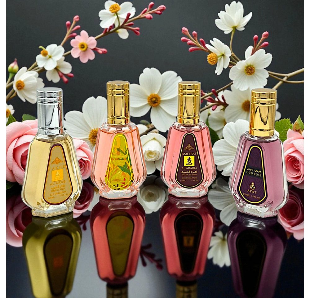 Ayat Perfumes Eau de Parfum Ayat Parfum 50ml Ameerat Al Arabia, Oud Rose Le Jasmine Eau de Parfum Ayat Perfumes Eau de Parfum Ayat Parfum 50ml Ameerat Al Arabia, Oud Rose Le Jasmine Eau de Parfum von Ayat Perfumes