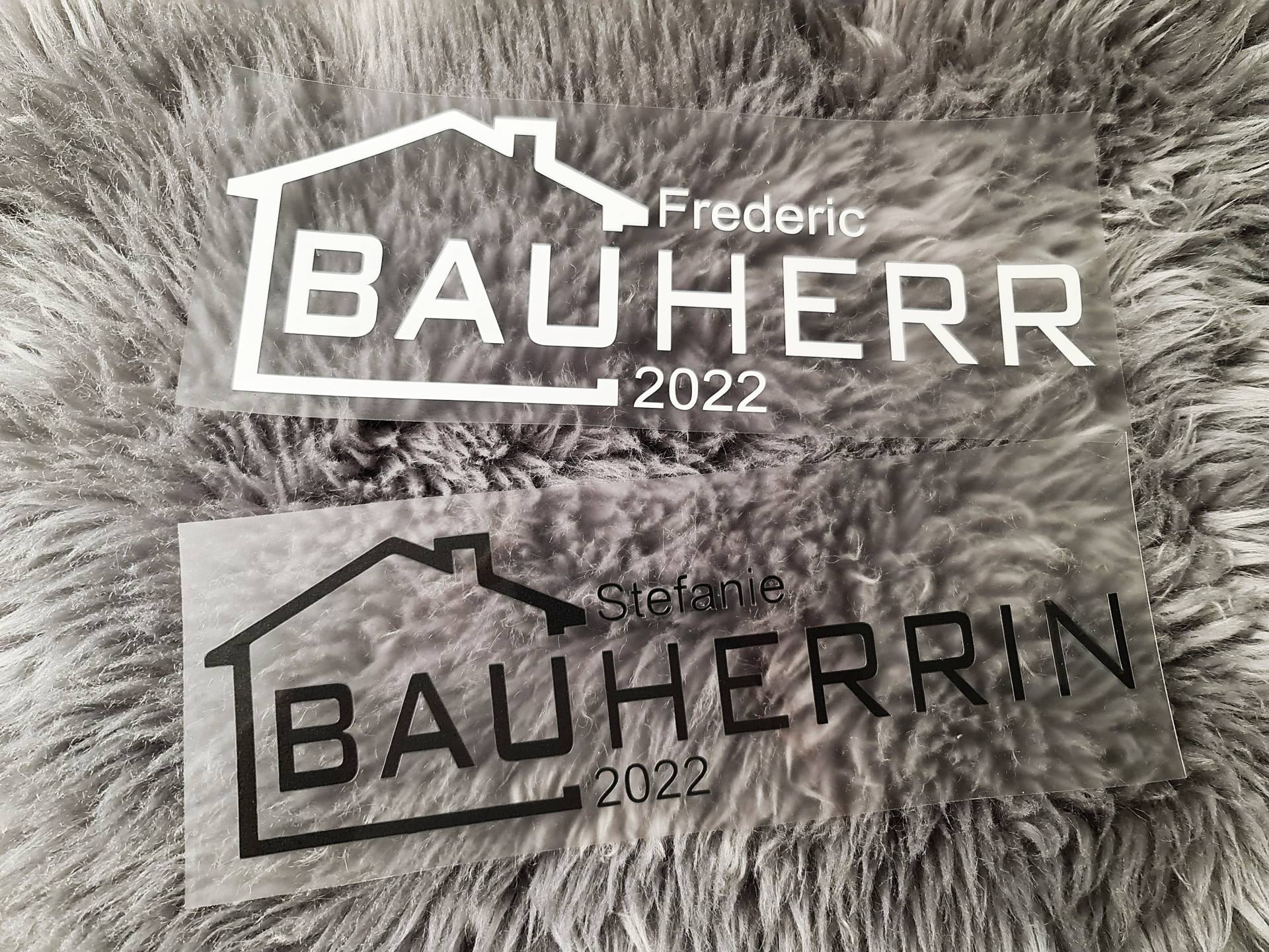 Schriftzug, Bügelbild, Bauherr, Bauherrin, Textilien, Personalisiert, Beschriftung, Bügel-Aufkleber, Namensaufkleber, Wuschtext Name von Aydasch