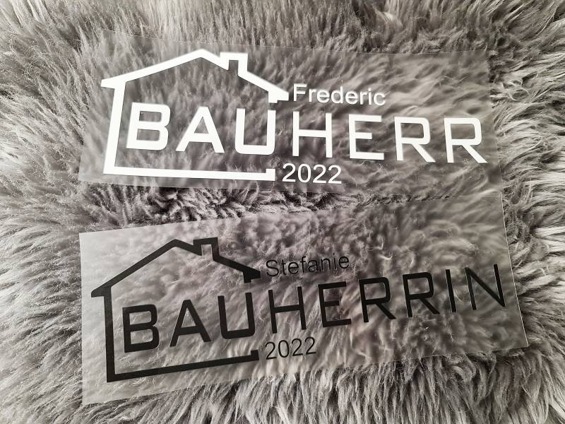 Schriftzug, Bügelbild, Bauherr, Bauherrin, Textilien, Personalisiert, Beschriftung, Bügel-Aufkleber, Namensaufkleber, Wuschtext Name von Aydasch