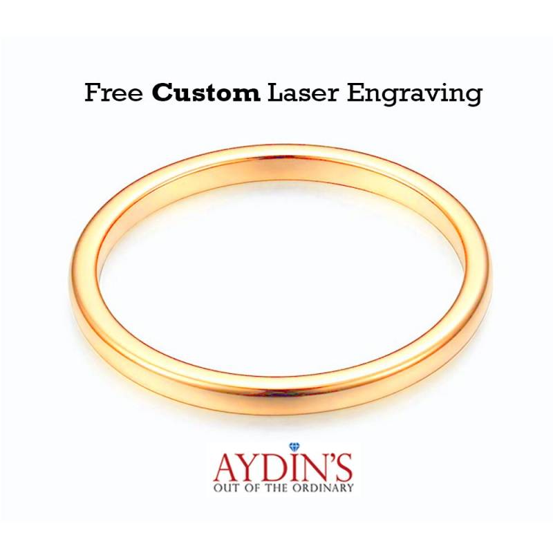 Herren Ehering Wolfram Ring Hochglanzpoliert Gelbgold Überzogene Dünne Band 2mm Wolframcarbid von AydinsJewelry