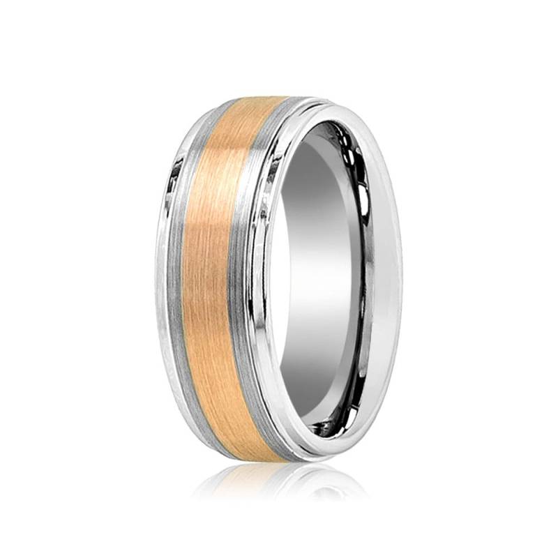 Herren Wolfram Ehering Flach Gebürstet Mitte Mit Hochglanzpoliertem Gestuftem Rand von AydinsJewelry