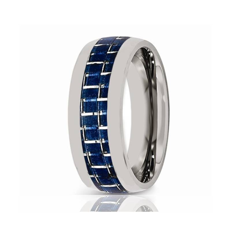 Herrenring Wolframring Silber Hochglanzpoliert Mit Blue Carbon Fiber Inlay 8mm Wolframcarbid Ehering von AydinsJewelry