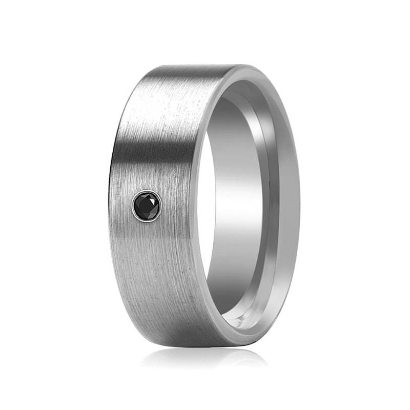 Schwarz Diamant Hochzeit Ring Wolfram Silber Flach Gebürstet 1 Ehering 6mm 8mm von AydinsJewelry