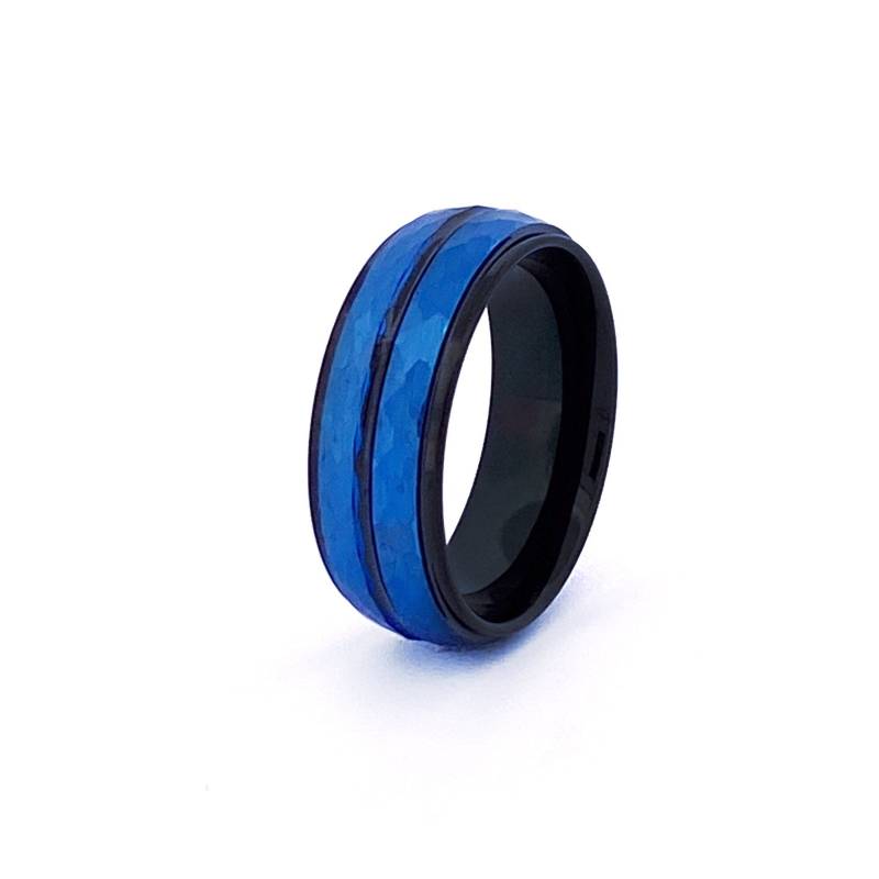 Schwarz Wolfram Ring | Blau Armband Herren Ehering Wolframring Schwarzes Band Personalisierter von AydinsJewelry