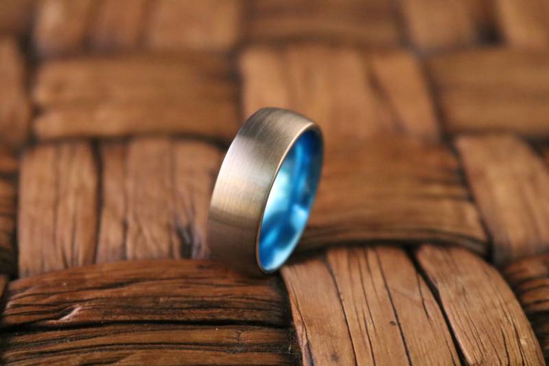 Wolfram Blau Ring Ehering Silber Gebürstet Aqua von AydinsJewelry