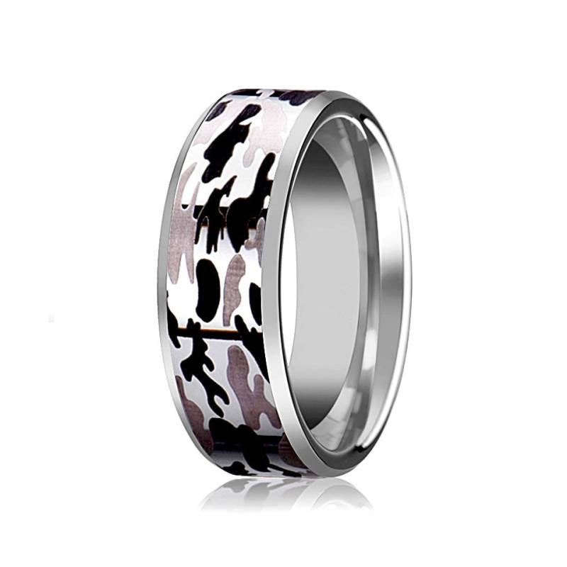 Wolfram Camo Ring Schwarz Und Grau Ehering Abgeschrägt Poliert Finish 8mm von AydinsJewelry