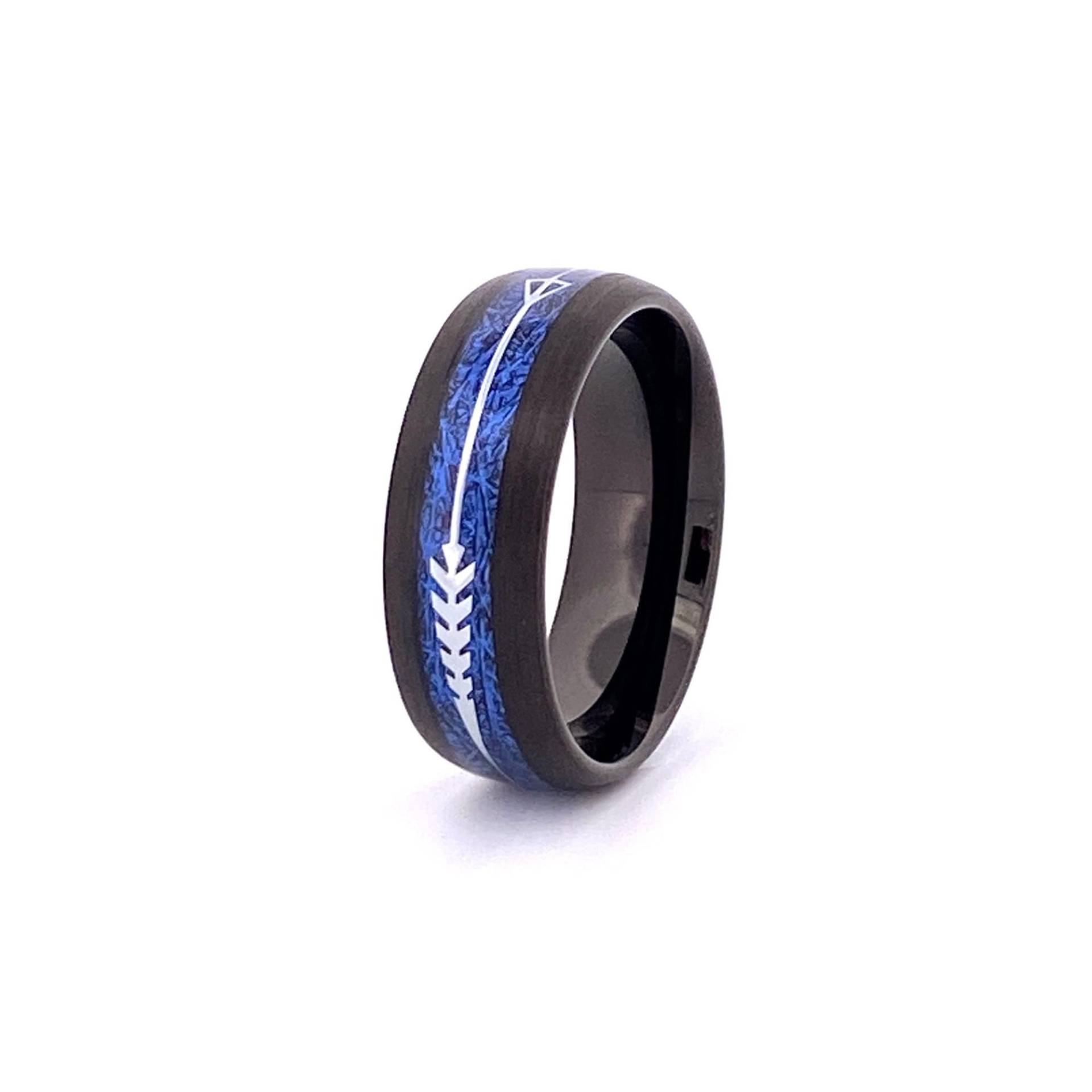 Wolfram Herren Trauring | Herrenring Hartmetall Ring Blau Und Schwarz Meteorit Ringe Für Männer Mit Gravur von AydinsJewelry