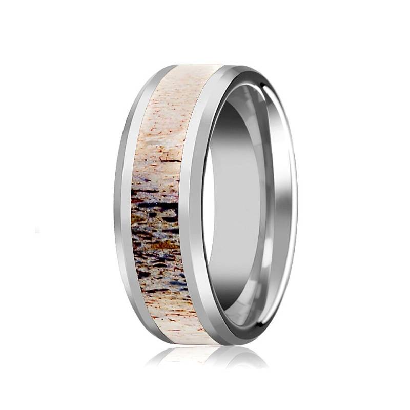Wolfram Hirschgeweih Inlay Ehering Ombre Abgeschrägt Poliert Finish 8mm von AydinsJewelry