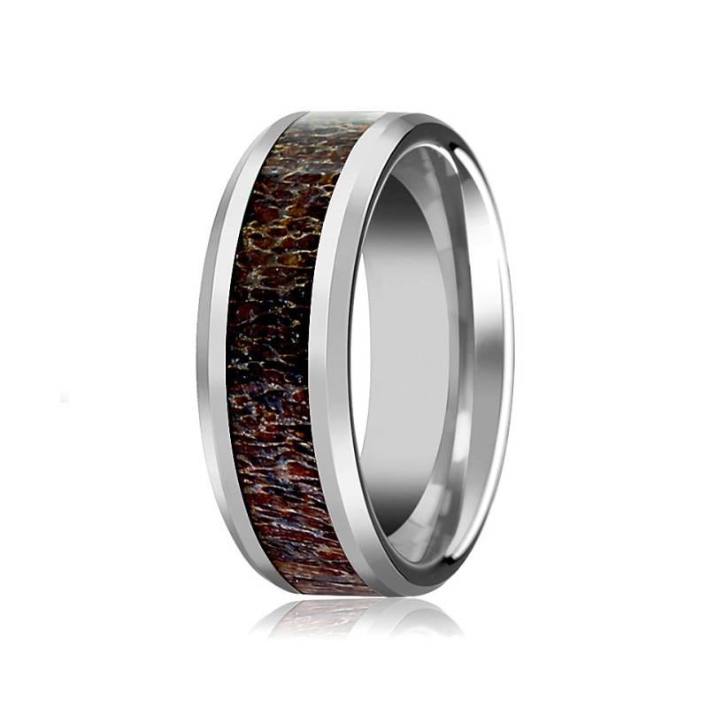 Wolfram Hirschgeweih Ring, Ehering, Dunkle Abgeschrägte Polierte Oberfläche 8mm, Ehering von AydinsJewelry
