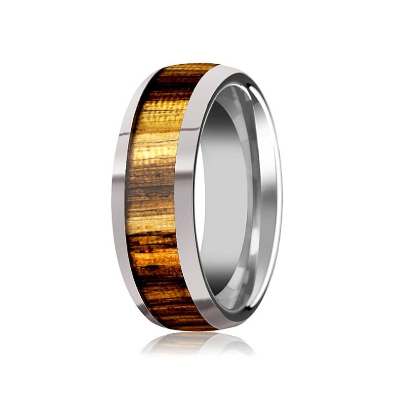 Wolfram Holzring Zebrano Holz Inlay Ehering Poliert Finish 8mm von AydinsJewelry